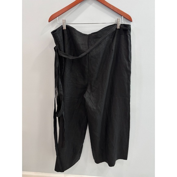 & Other Stories 100% Linen Wrap Pants Size 42 Black Wide Leg Cropped Lagenlook - Picture 5 of 12